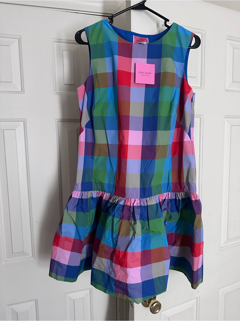 ♠️NWT♠️ kate spade Madras Taffeta Shift Mini Dress, Multicolor Fit-and-Flare - Picture 7 of 10